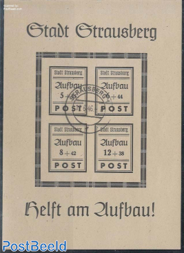 Strausberg, Reconstruction s/s, with false text Strausburg on 6pf-stamp