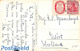 Postcard with 10pf stamp with commercial tab Michel No. R24 (card damaged)