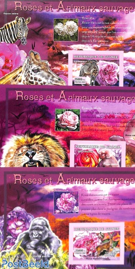 Roses & animals 3 s/s, imperforated