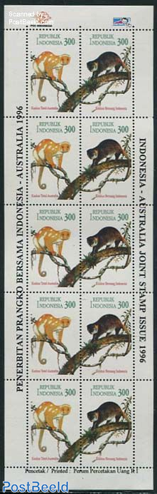 Indonesia/Australia, monkeys minisheet, smaller version