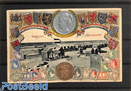 Postcard with stamps & coins pictured, Scheveningen