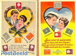 2 unused cards 'postzegeltaal', stamp language