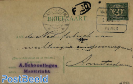 Railway post MAASTRICHT-VENLO, postcard to Amsterdam