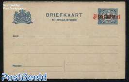 Reply paid postcard Vijf/Vijf on 2c/2c on 1.5/1.5c, Short dividing line
