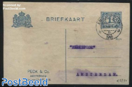 Postcard with private text, 1.5c blue, Peck & Co, Amsterdam