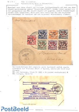 Airmail cover Suriname, page of an exhibition collection, to Curaçao with Do. X set