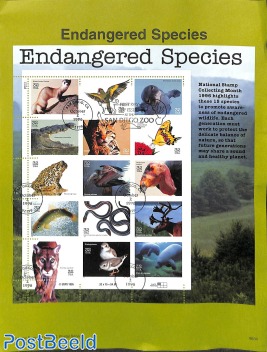 Souvenir page with sheet Endangered Species 1st day of issue