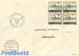 Envelope to Neuchatel. Ori Aero 1941 serie. Vol Postal Special