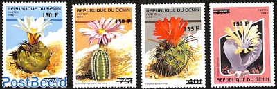 set of 4 stamps, flowers, overprint