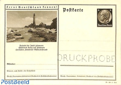 Illustrated postcard 6pf, Lighthouse, DRUCKPROBE
