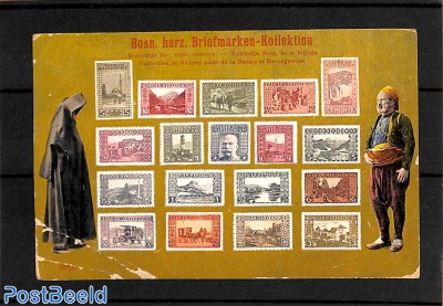 Postcard with stamp collection (folded corner)