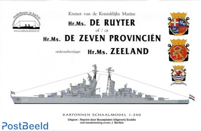 Bouwplaat Lichte Kruiser De Ruyter + Onderzeebootjager Zeeland 1:250