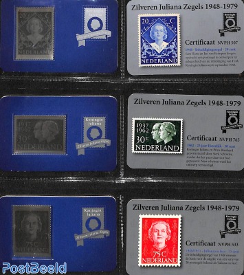 12 Silver Replica's of Juliana stamps in album