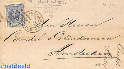 memorandum from and to Amsterdam.  to London. Puntzeggel, Amsterdam postmark. King Willem lll 5 cent