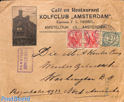 Illustrated cover Kolfclub Amsterdam sent to Washington DC
