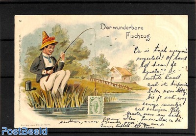 Comic postcard with Newfoundland stamp pictured