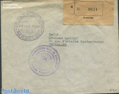 Registered envelope from Paraguay to Belgium