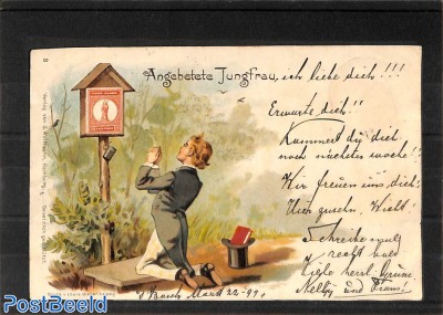 Comic postcard with Virgin stamp pictured