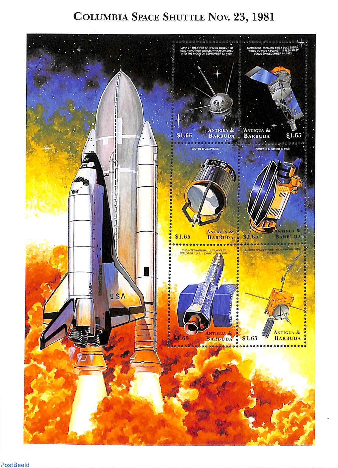 марка 1999, Антигуа и Барбуда Space Shuttle 6v m/s, 1999